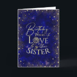Gold Text Night Sky Birthday  Sister Photo Card<br><div class="desc">This modern and visually striking birthday greeting card is designed especially for a sister, inspired by a night sky filled with shimmering gold dust and tiny heart details that resemble glowing stars. The deep, rich background creates a celestial and elegant mood, while the gold accents add warmth, sparkle, and celebration....</div>