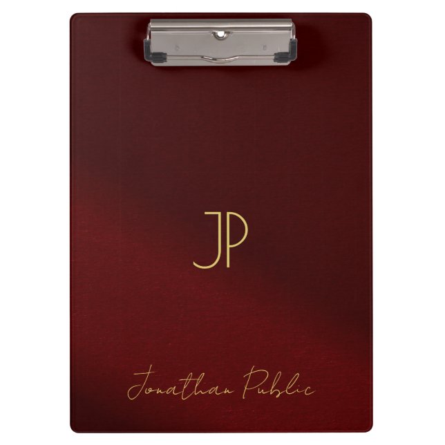 Gold Text Typography Script Name Monogram Elegant Clipboard (Front)