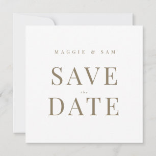 Gold Text White Contemporary Square Save the Date 