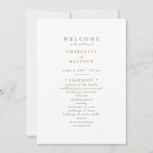 Gold text White Wedding Program