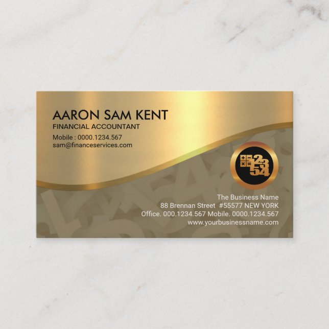 Gold Texture Gold Wave Numbers Finance Accountant Business Card (Front)