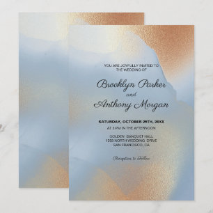 Gold Texture on Blue Wedding Invitation