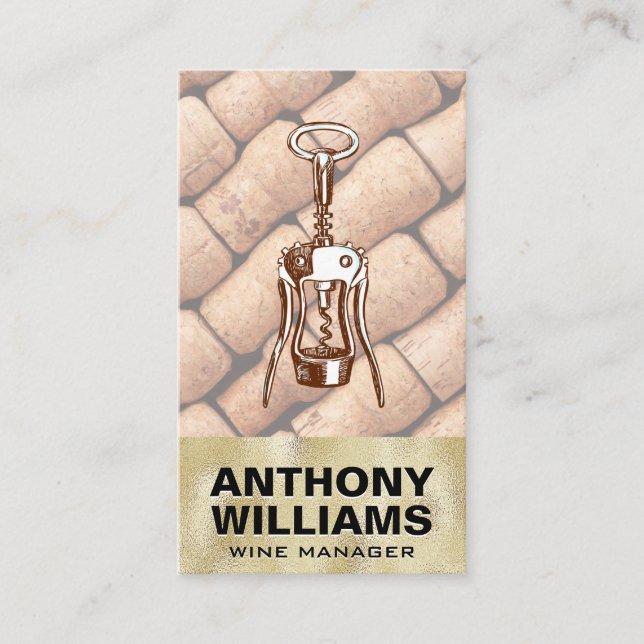 Gold Texture Wine Opener | Corks Business Card (Front)