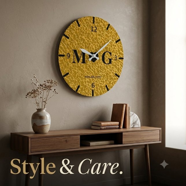 Gold Textured Monogram Wall Clock for Love (Gold Textured Monogram Wall Clock for Love)