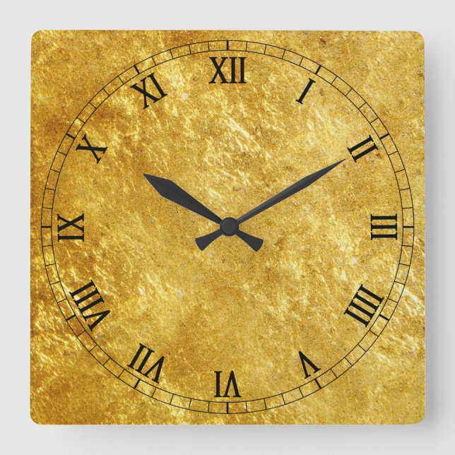 Gold Textured Square Wall Clock (Front)