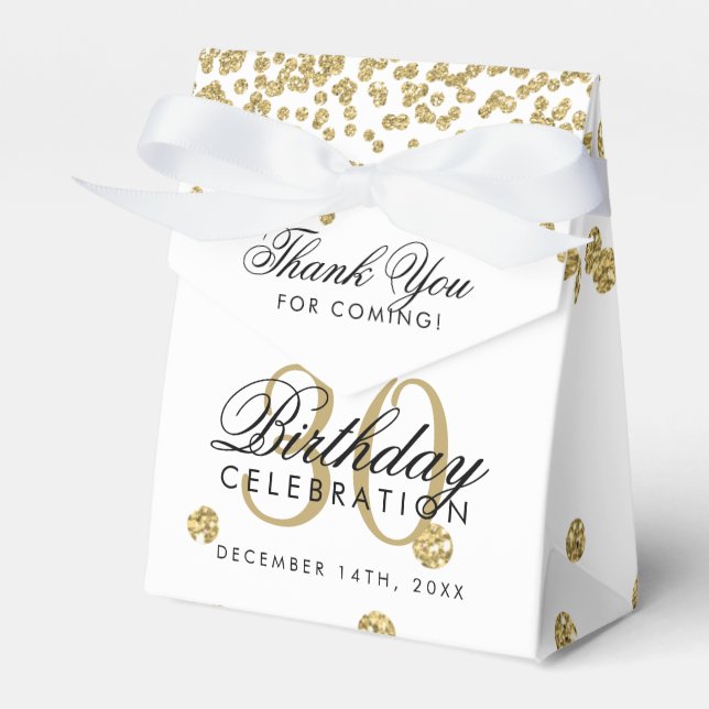 Gold Thank You 30th Birthday Confetti White Favor Box (Front Side)