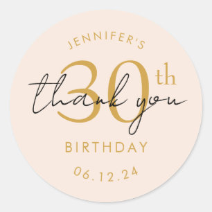 Gold "Thank You" 30th Birthday Party Champagne Classic Round Sticker