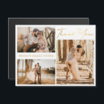 gold thank you 3 photo collage wedding magnet<br><div class="desc">elegant thank you three photos collage wedding gold magnet Showcase your favourite memories with this elegant gold script wedding thank you magnet. Featuring a modern 3-photo collage, this keepsake allows you to share multiple snapshots from your big day with friends and family. The sophisticated gold-tone typography adds a touch of...</div>