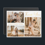 gold thank you 3 photo collage wedding magnet<br><div class="desc">elegant thank you three photos collage wedding gold magnet Showcase your favourite memories with this elegant gold script wedding thank you magnet. Featuring a modern 3-photo collage, this keepsake allows you to share multiple snapshots from your big day with friends and family. The sophisticated gold-tone typography adds a touch of...</div>