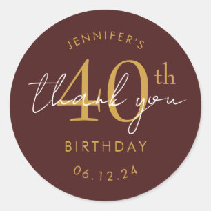 Gold "Thank You" 40th Birthday Party Burgundy  Classic Round Sticker