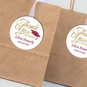 Gold Thank You Burgundy Graduation Party Favour Classic Round Sticker