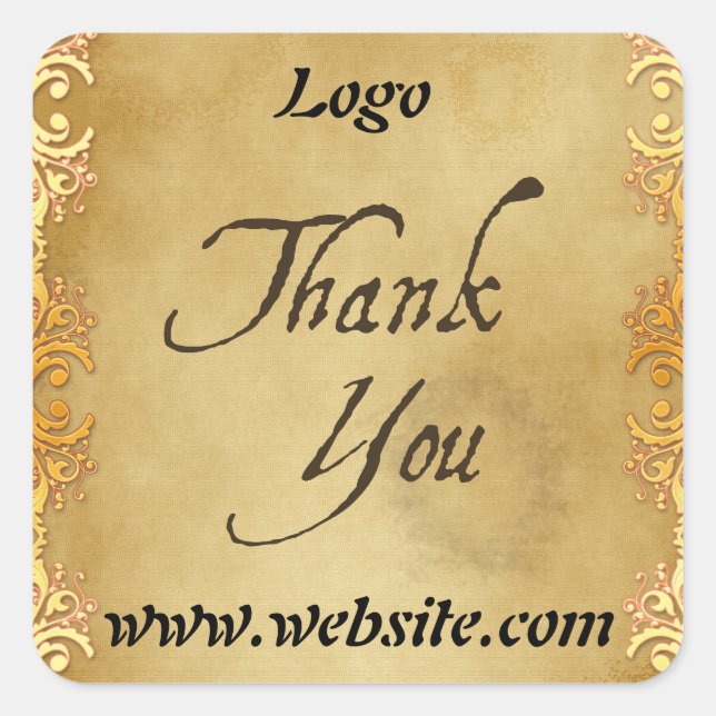 Gold Thank You Custom Business Logo Sticker (Front)