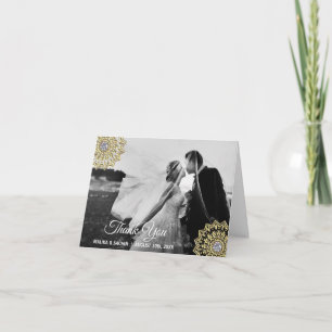 Gold THANK YOU Indian Mandala PHOTO wedding Card