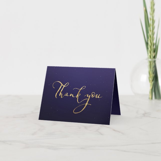 gold Thank You on starry night sky Card (Front)