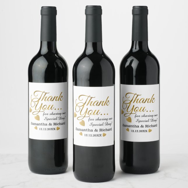 Gold Thank You Personalized Wedding Favour Wine Label (Bottles)