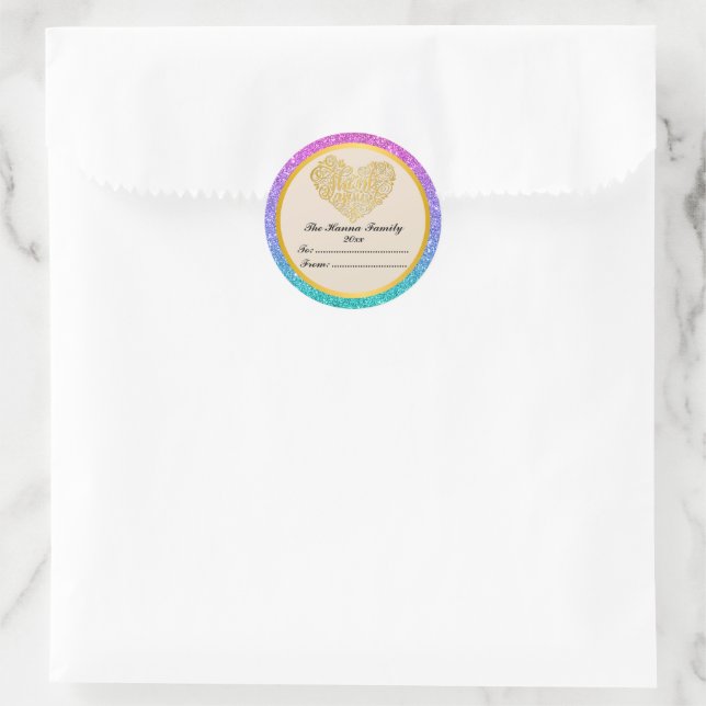 Gold Thank You Pink Purple Blue Glitter background Classic Round Sticker (Bag)