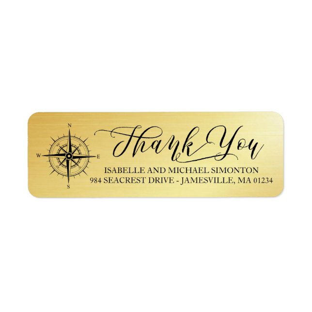 Gold Thank You Return Address Labels with Compass (Front)