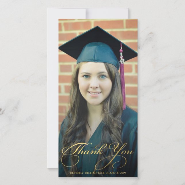 Gold Thank You Script Overlay Graduation Photo (Front)