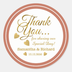 Gold Thank You Terracotta Wedding Favour Classic Round Sticker