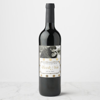 Gold Thank You Typography Photo Custom Wedding Wine Label