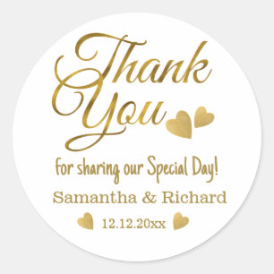 Gold Thank You Wedding Party Favour Classic Round Sticker