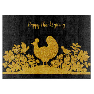 Gold Thanksgiving Turkey Floral Cutting Board