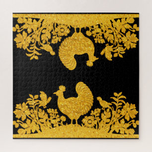 Gold Thanksgiving Turkey Floral Jigsaw Puzzle