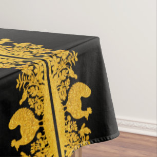 Gold Thanksgiving Turkey Floral Tablecloth