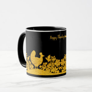 Gold Thanksgiving Turquie floral Mug