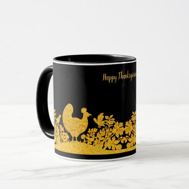 Gold Thanksgiving Turquie floral Mug (Devant gauche)