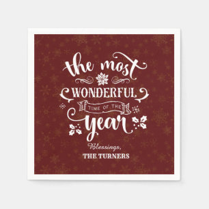 Gold The Most Wonderful Time of the Year Monogram Napkin