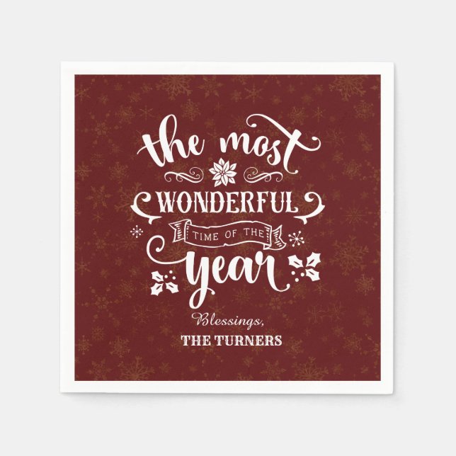 Gold The Most Wonderful Time of the Year Monogram Napkin (Front)