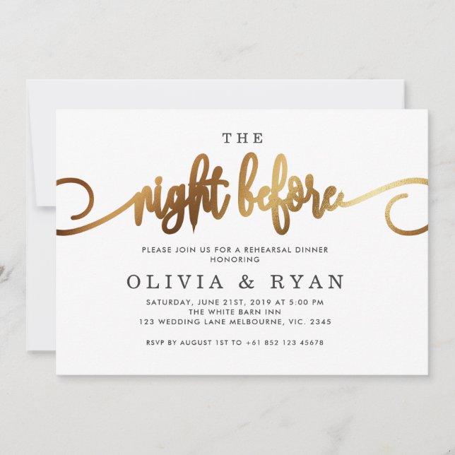 Gold the night before invitation (Front)