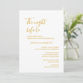 Gold The Night Before Rehearsal Dinner Wedding Invitation