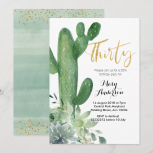 Gold Thirty 30th Birthday Invitation cactus fiesta