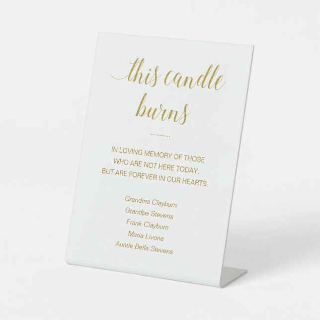 Gold This Candle Burns With Names Memorial Wedding Pedestal Sign (Front)