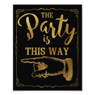 gold This way party wedding sign left arrow