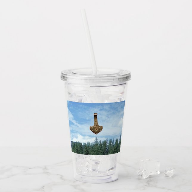 Gold Thor Hammer acrylic tumbler (Front Ice)