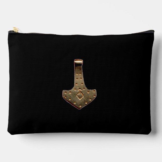 Gold Thor Hammer black accessory bag pouch (Front)