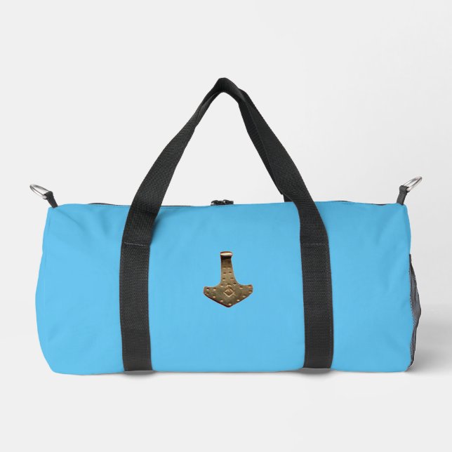Gold Thor Hammer blue duffel bag (Front)