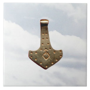 Gold Thor Hammer clouds large tile