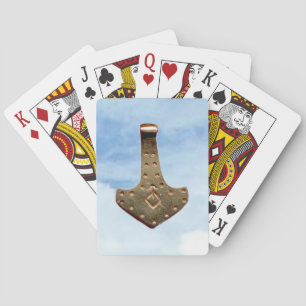 Gold Thor Hammer clouds Poker playing cards
