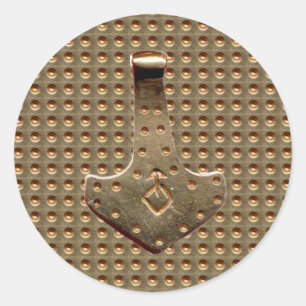 Gold Thor Hammer Gold Indent large round stickers