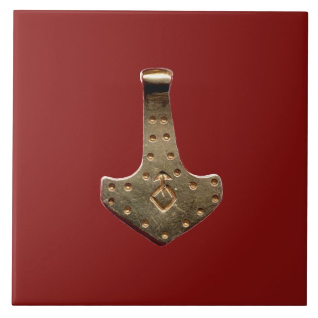 Gold Thor Hammer red large tile (Front)