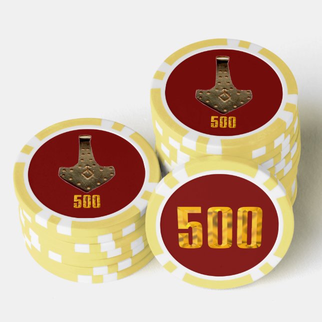Gold Thor Hammer red yellow 500 stripe poker chip (Stack)