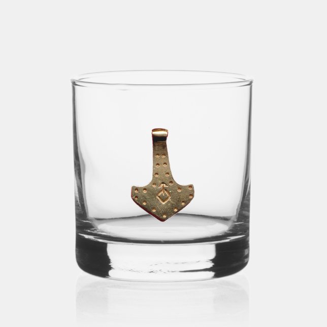 Gold Thor Hammer rocks glass (Front)