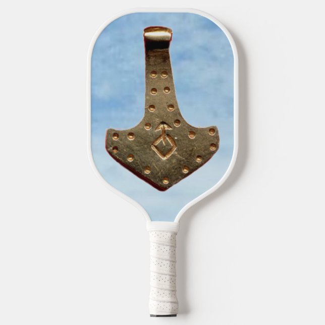 Gold Thor Hammer sky pickleball paddle (Front)