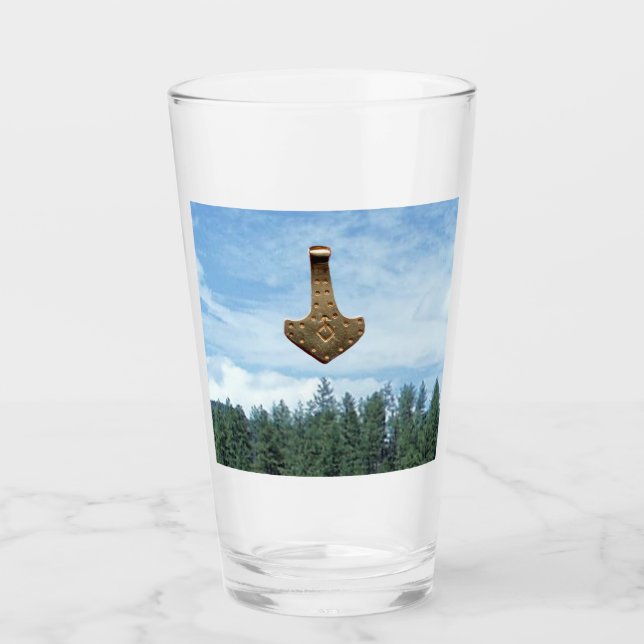 Gold Thor Hammer trees Collins glass tumbler (Front)