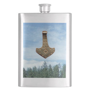 Gold Thor Hammer trees stainless steel flask