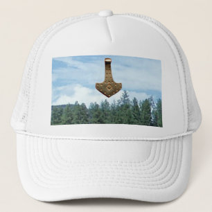 Gold Thor Hammer trees white hat